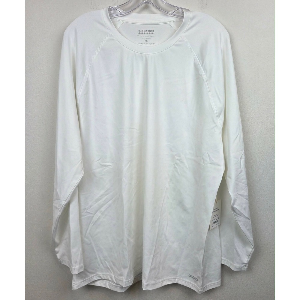 Fair Harbor Men Rashguard XL White Long Sleeve UPF 50 Sun Protection Shirt Beach